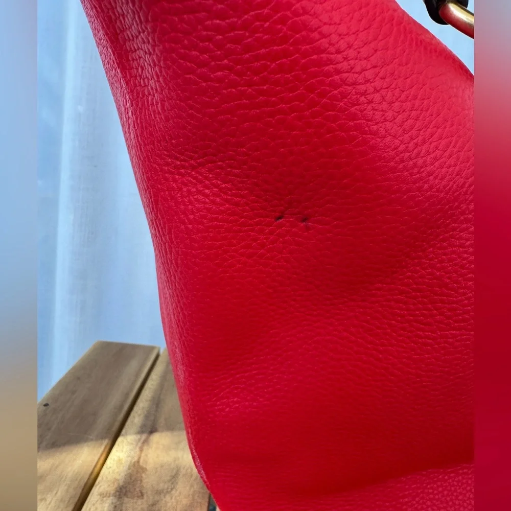 Tory Burch McGraw Colorblock Zip Bucket Bag Brilliant Red New Cream Leather Hobo